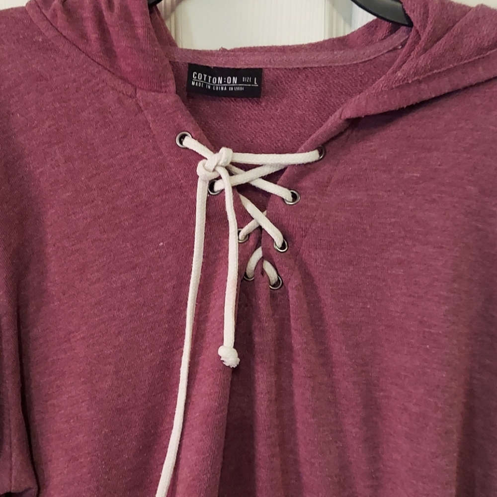 Cotton On Lace-up Burgundy Pullover Hoodie Large - Picture 3 of 5